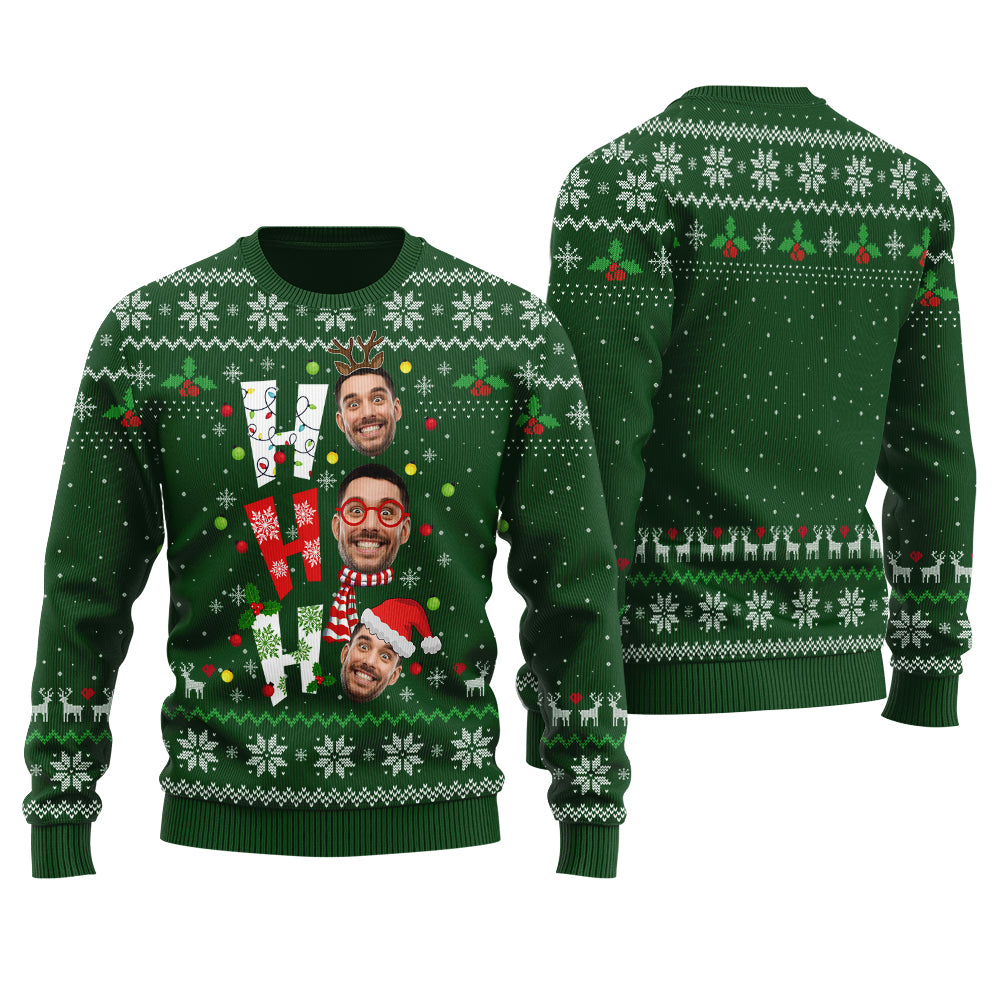Ho Ho Ho Custom Ugly Christmas Sweater Forest Green - Funny Ugly Christmas Sweater