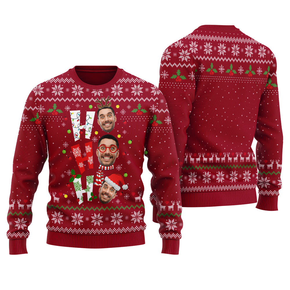 Ho Ho Ho Custom Ugly Christmas Sweater Cardinal Red - Funny Ugly Christmas Sweater