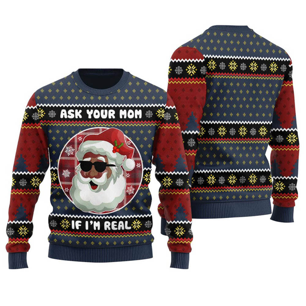 Smiling Santa Claus Xmas Sweater Navy - Funny Ugly Christmas Sweater