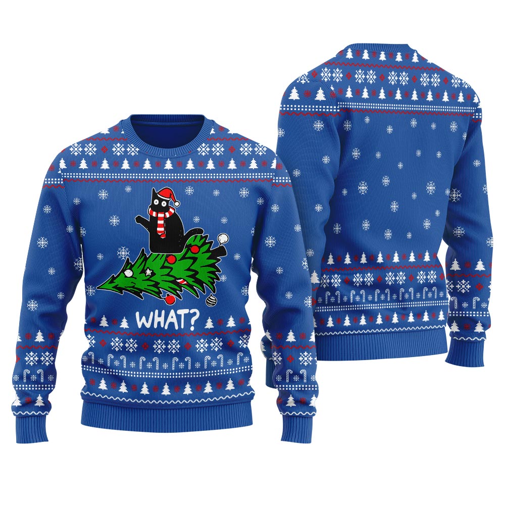 Black Cat Funny Christmas Sweaters Women's Royal