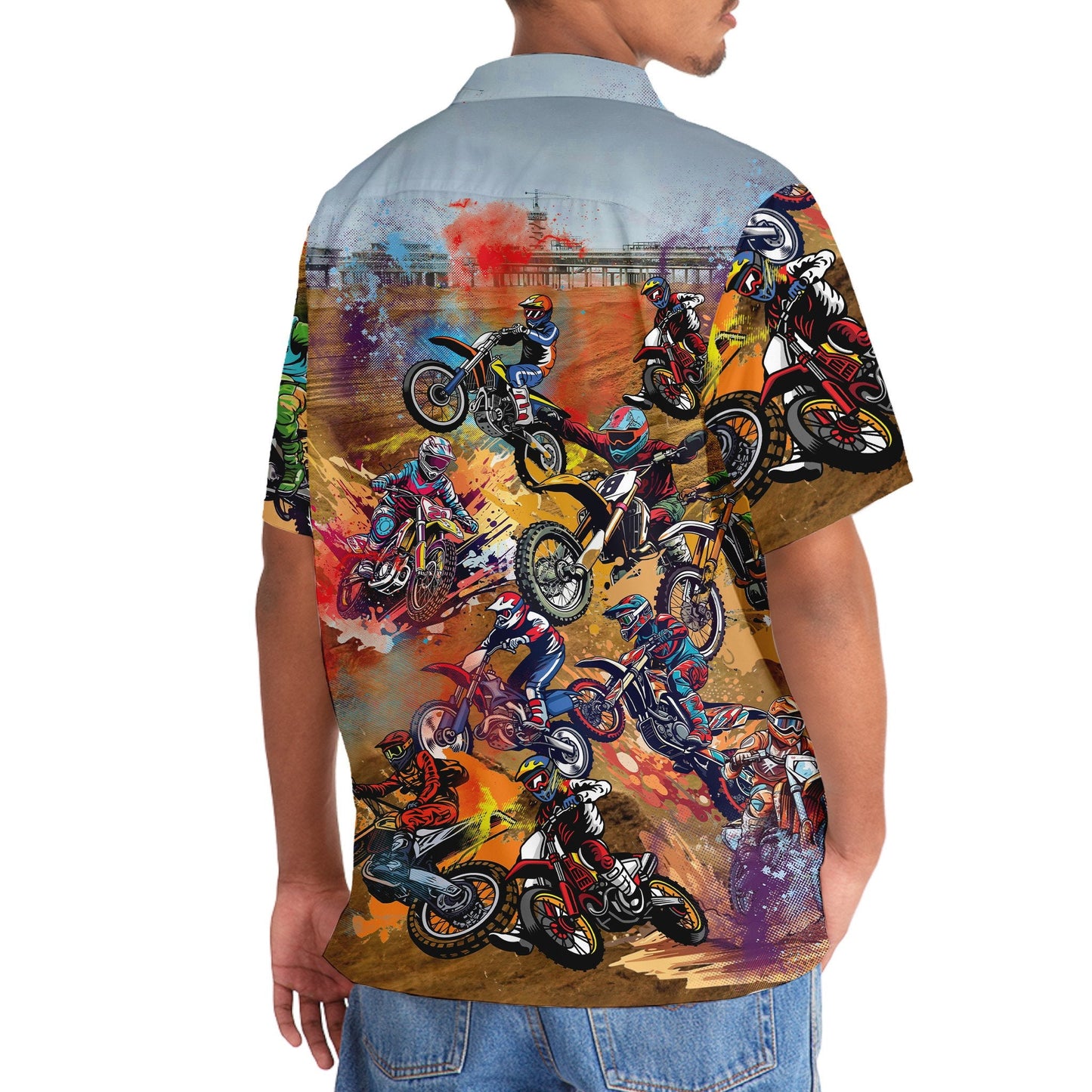 Dirt Bike Vintage Art Pocket Hawaiian Shirt
