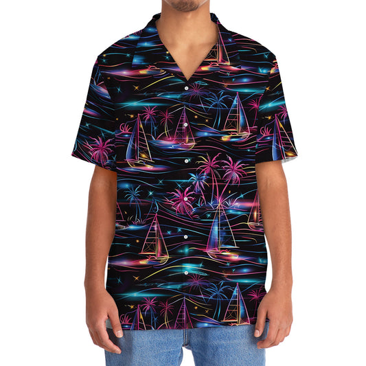 Neon Tropical Sailboat Hawaiian Shirt