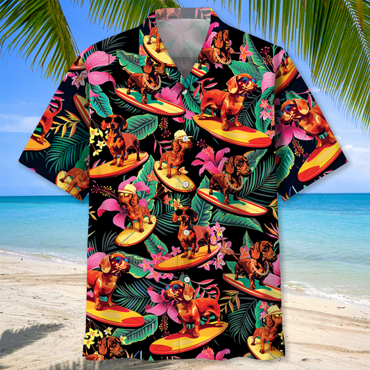 Dachshund Surfing Tropical Hawaiian Shirt