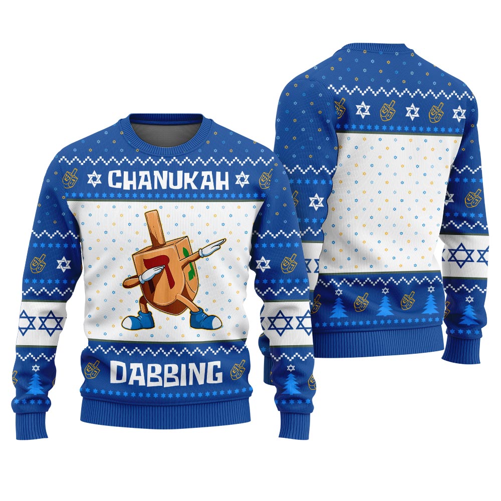Funny Dabbing Dreidel Hanukkah Sweater Royal