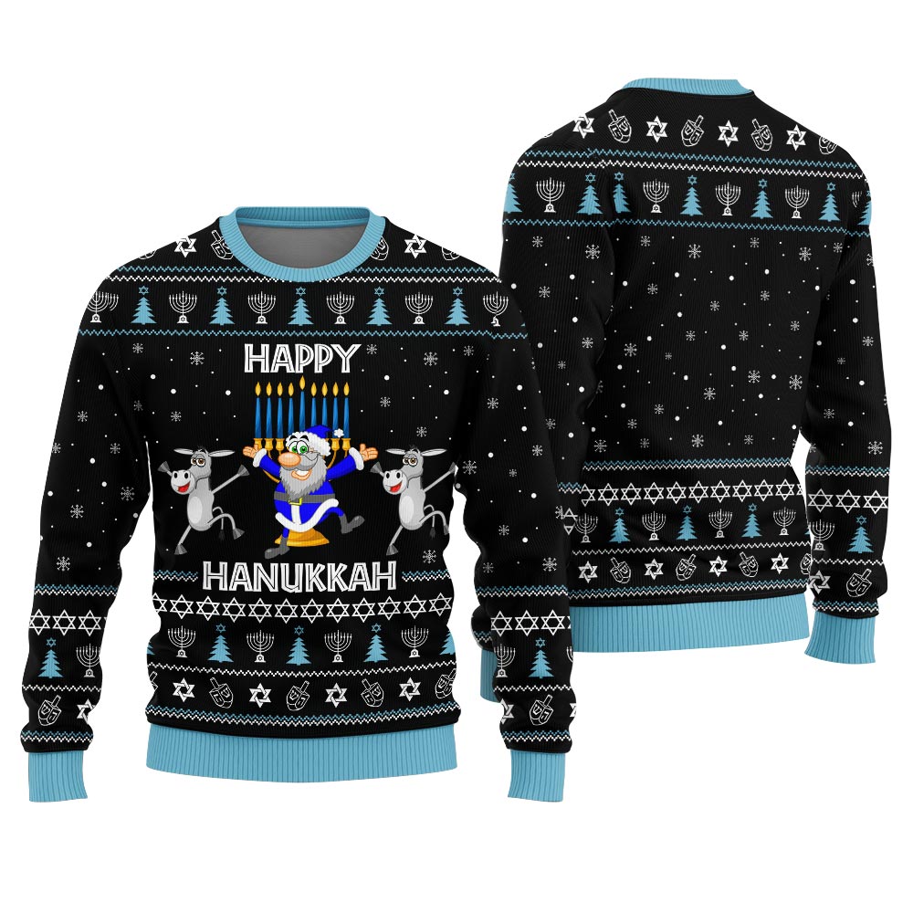 Happy Hanukkah Funny Ugly Sweater Black