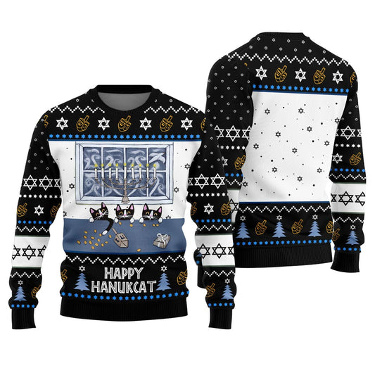 Happy Hanukcat Jewish Cat Ugly Hanukkah Sweater