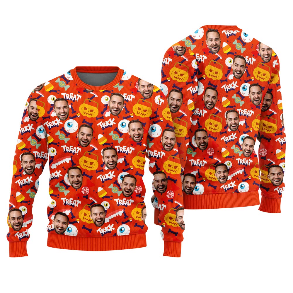 Custom Face Halloween Ugly Sweater Adults Orange