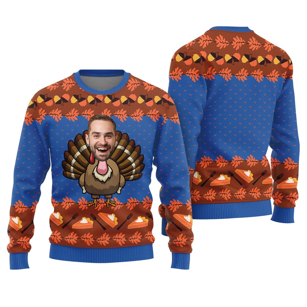 Unique Sweater Thanksgiving Custom Face Turkey Royal