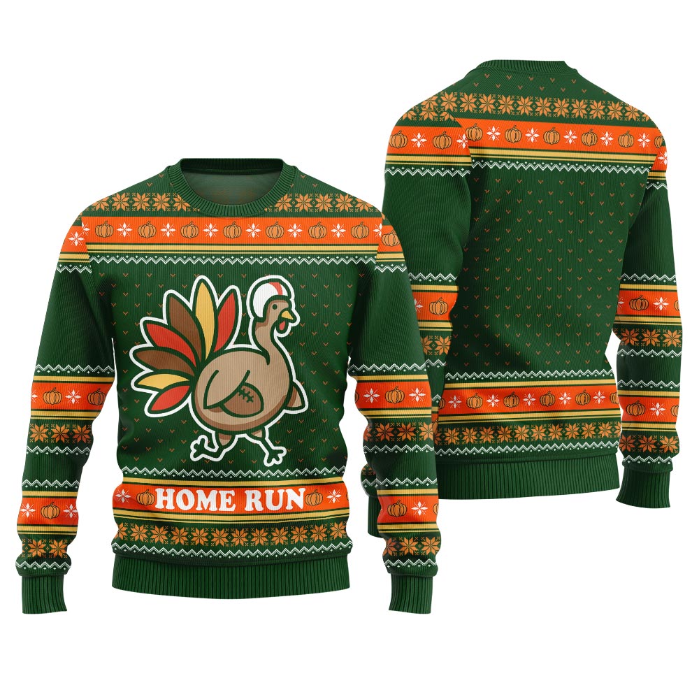 Ugly Thanksgiving Sweater Baseball Turkey Green