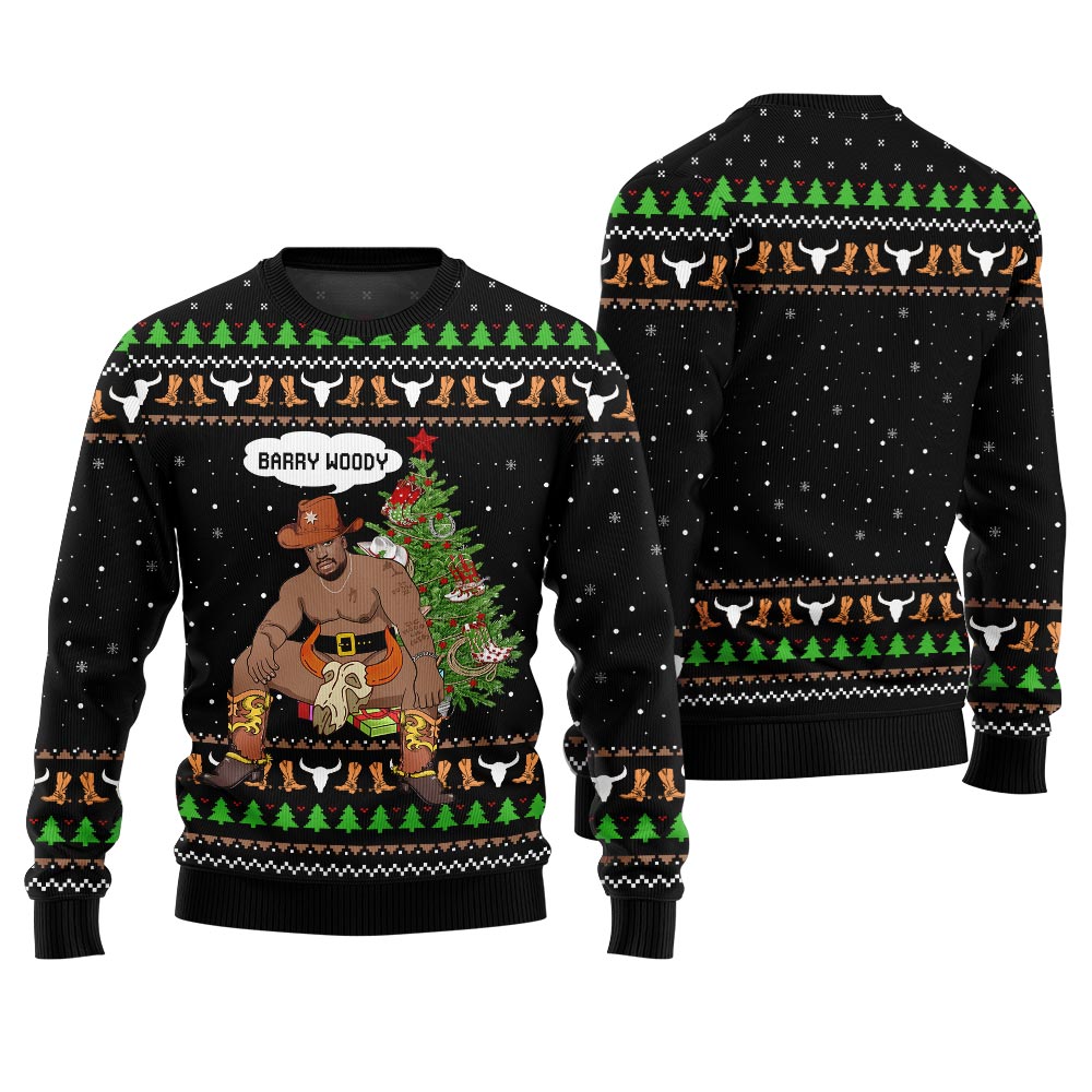 Western Ugly Christmas Sweater Barry Woody Cowboy Black