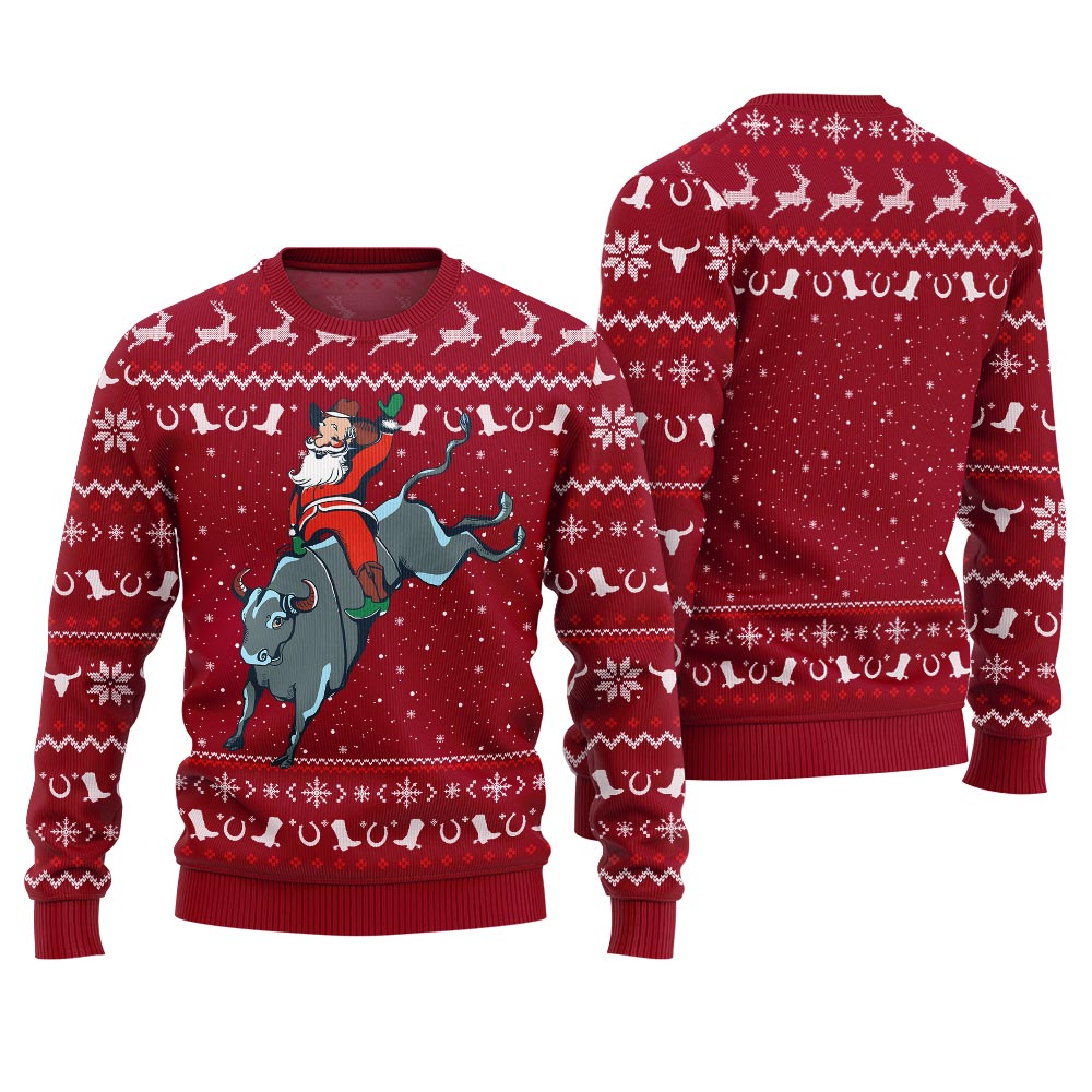 Cowboy Pattern Christmas Red Ugly Christmas Sweater
