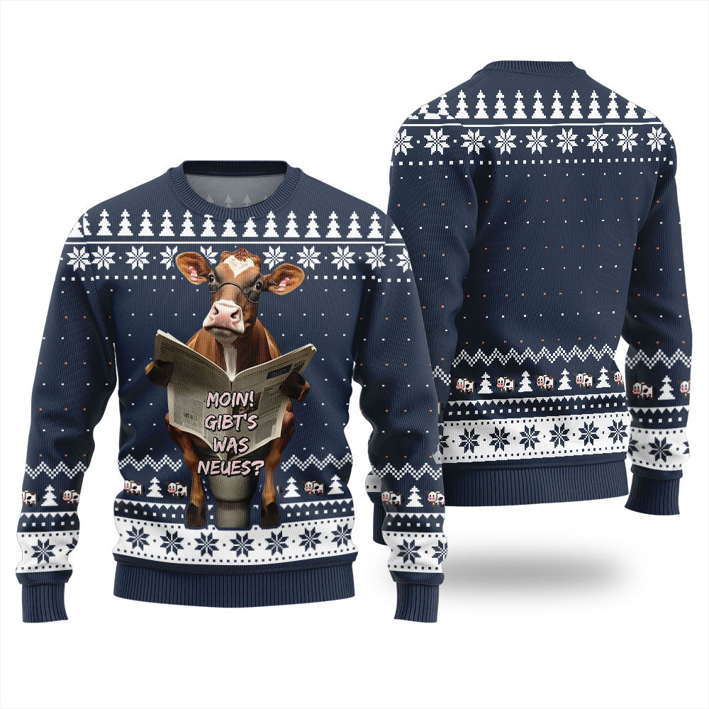 Not In The Mood Cow Ugly Christmas Sweater Navy