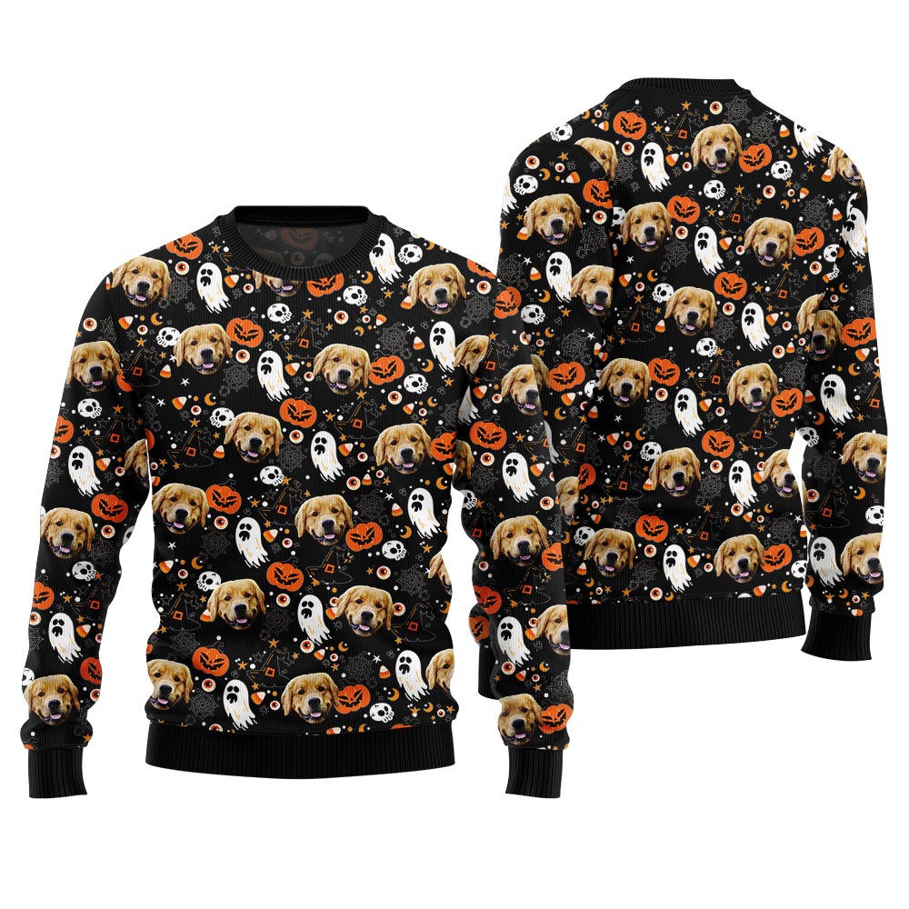Funny Custom Pet Halloween Ugly Sweater Black
