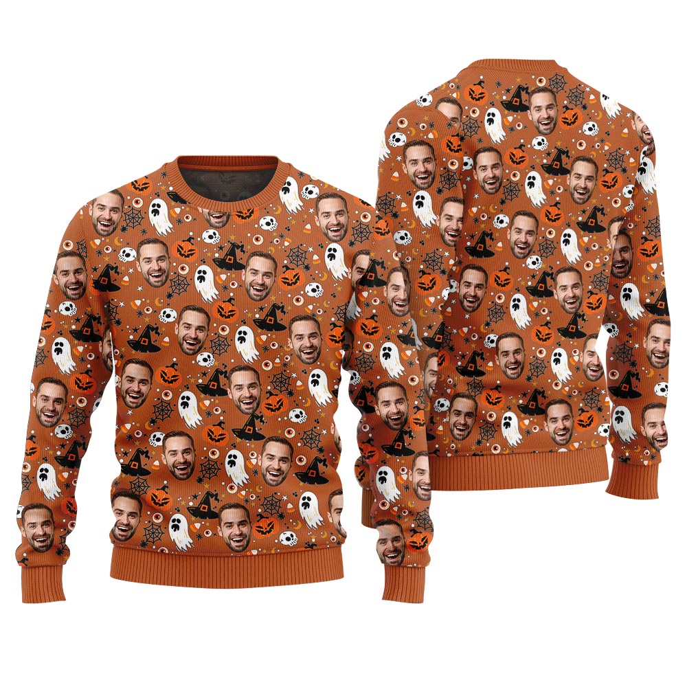 Unique Personalized Face Ugly Sweater Orange