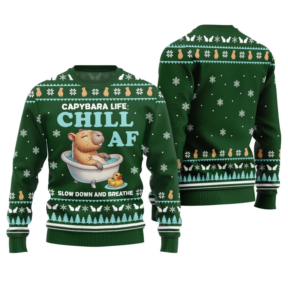 Chill Capybara Funny Christmas Sweater