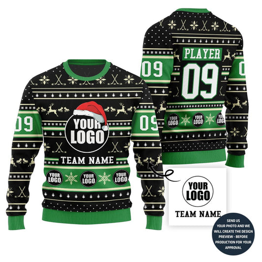 Epic Ice Hockey Custom Logo Ugly Xmas Sweater