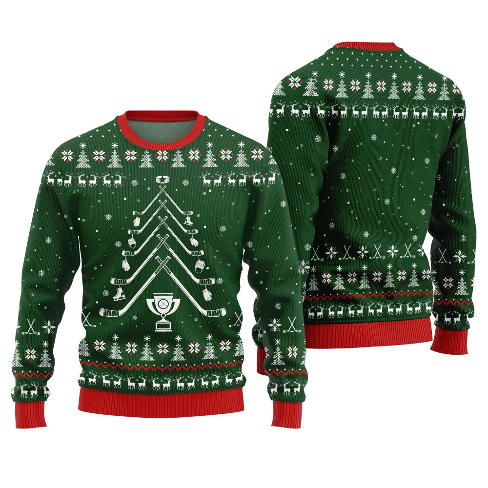 Hockey Stick Tree Christmas Sweater