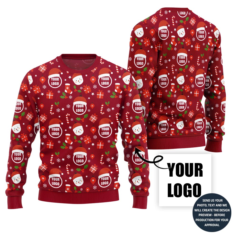 Custom Logo Repeated Pattern Ugly Christmas Sweater