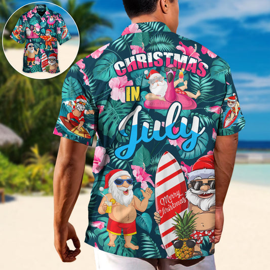 Christmas In July Funny Santa Claus Tropical Style - Unisex Hawaiian Shirt For Men and Women