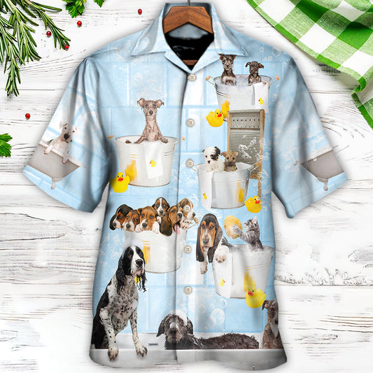 Dog Grooming Shower Happy In Bathroom - Hawaiian Shirt
