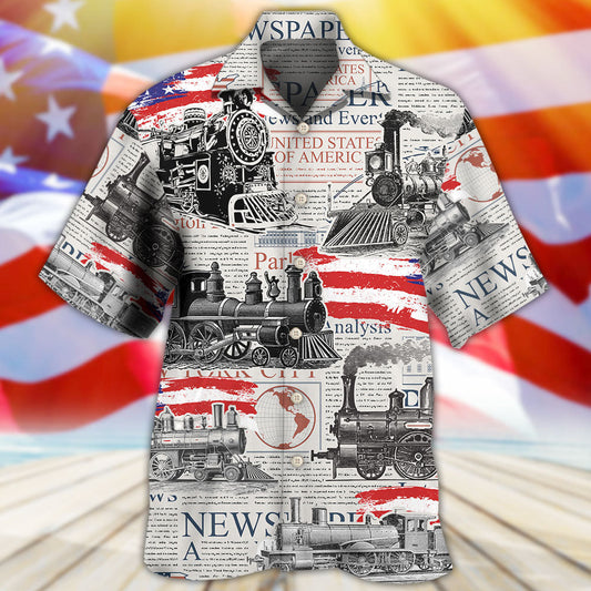 Train Independence Day Retro Train US Flag - Hawaiian Shirt