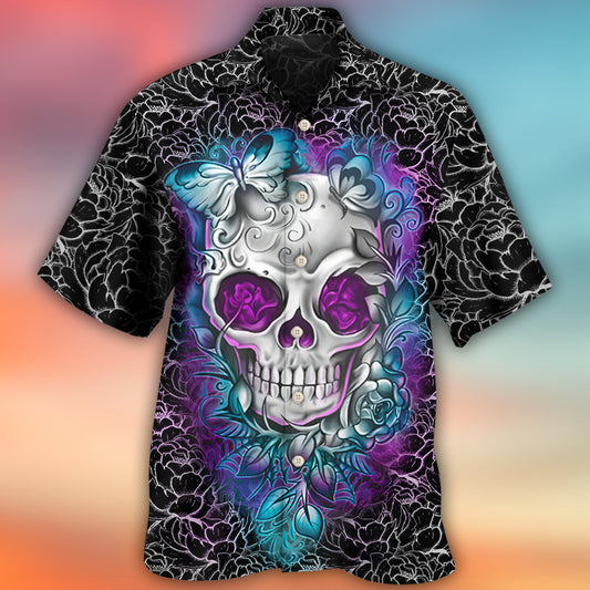 Skull Butterfly Lighting Flower Pattern - Hawaiian Shirt
