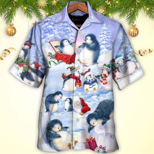 Christmas Penguin Family In Love Christmas Art Style - Hawaiian Shirt