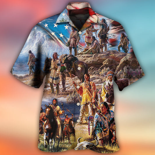 Native American Independence Day American Flag - Hawaiian Shirt
