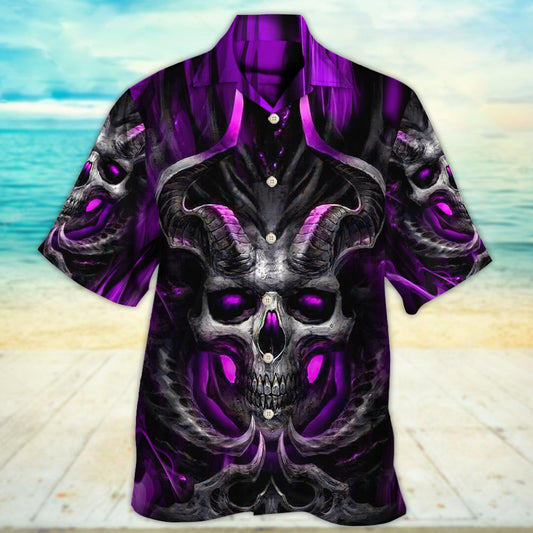 Skull Dark Purple Fire Lighting - Hawaiian Shirt