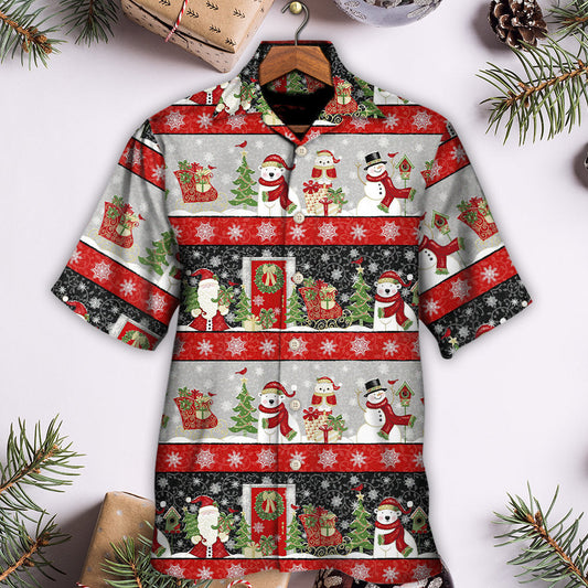 Christmas Santa Claus And Snowman Happy Xmas - Hawaiian Shirt