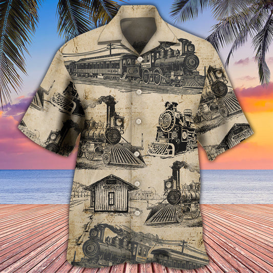 Train Vintage Art Sketch - Hawaiian Shirt