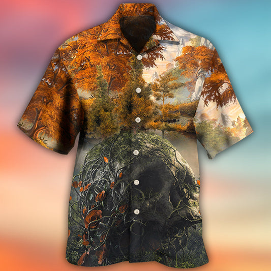 Skull Into The Forest I Go Hiking Lover Camping - Hawaiian Shirt