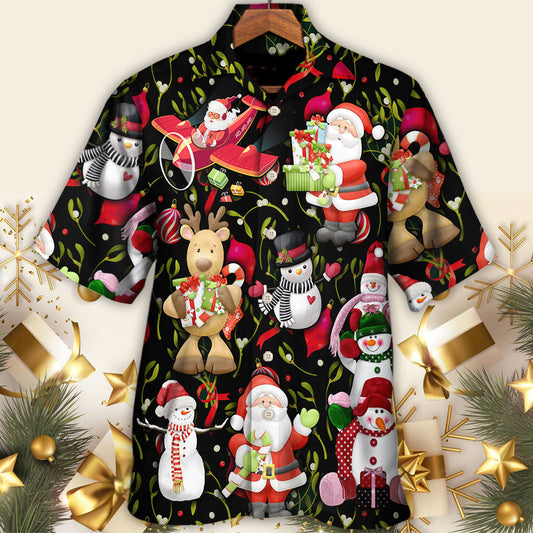 Christmas Joyful Santa Snowman Merry Xmas - Hawaiian Shirt