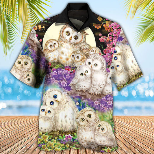 Owl Family And Flowers - Hawaiian Shirt