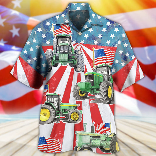 Tractor Independence Day Watercolor Tractor US Flag - Hawaiian Shirt