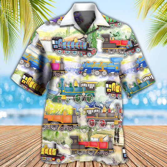 Train Watercolor Art Mountain - Hawaiian Shirt