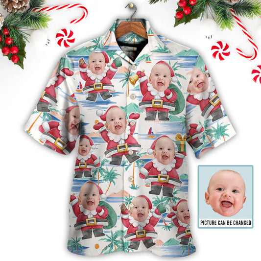 Christmas Santa Summer Beach Custom Photo - Hawaiian Shirt