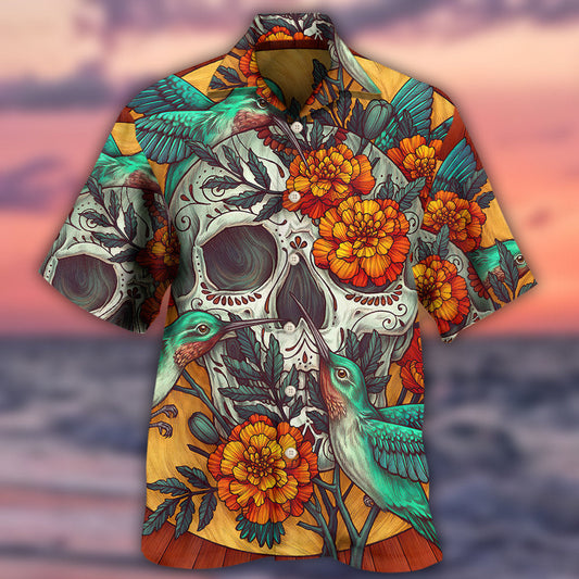Skull Floral Skull Hummingbird - Hawaiian Shirt
