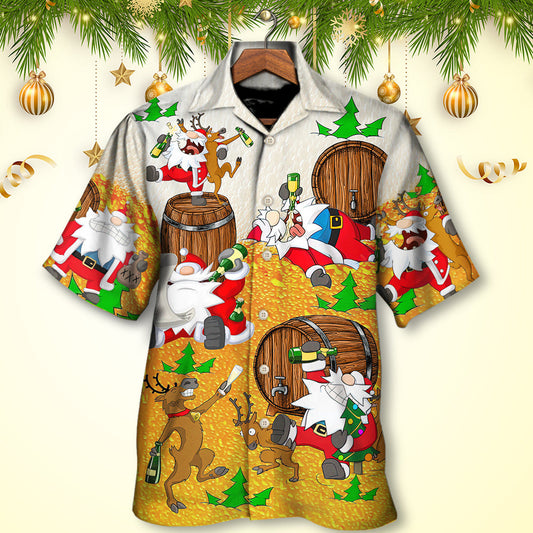 Christmas Santa Claus Drunk Beer Funny Happy Xmas - Hawaiian Shirt