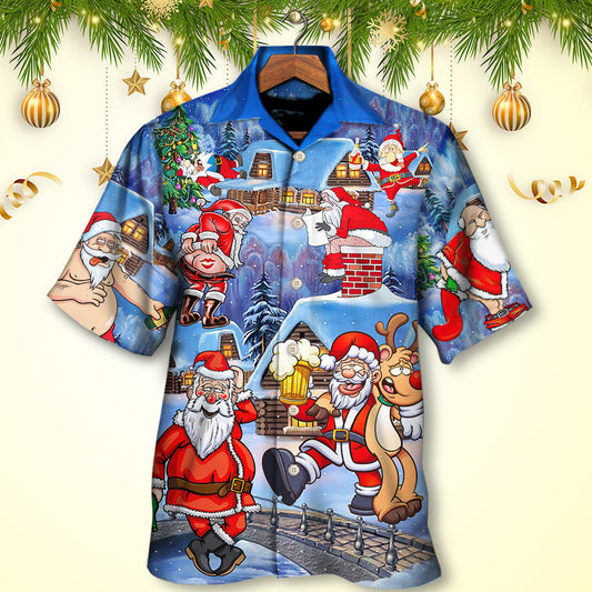 Christmas Santa Claus Drunk Beer Troll Happy Xmas - Hawaiian Shirt