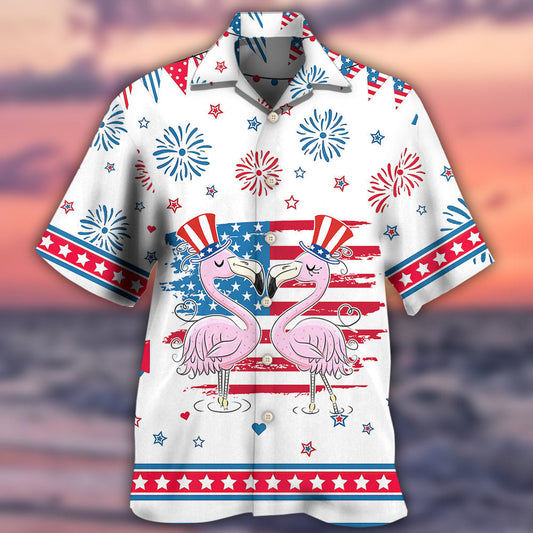 Flamingo Independence Day Star America - Hawaiian Shirt
