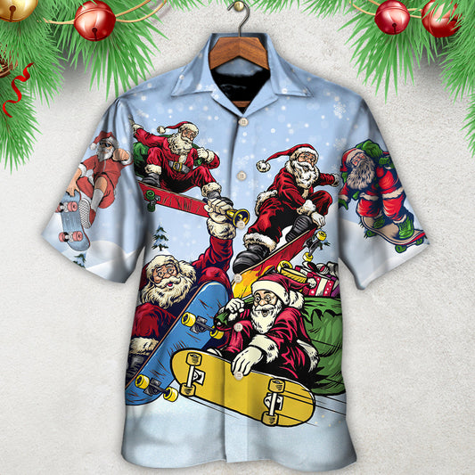 Christmas Santa Skateboard Snow Day - Hawaiian Shirt