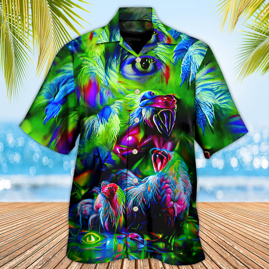 Chicken A Crowing Rooster Funny Neon - Hawaiian Shirt