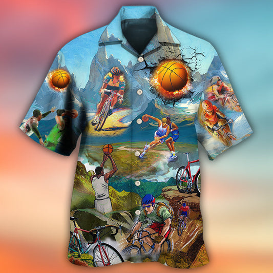 Cycling And Basketball Moutain Painting Lover - Hawaiian Shirt