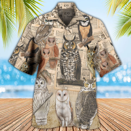 Owl Old Paper Vintage Art - Hawaiian Shirt