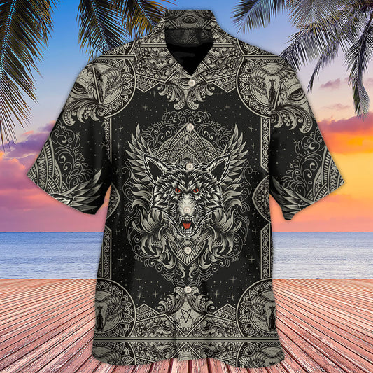 Wolf Art Line Darkness - Hawaiian Shirt