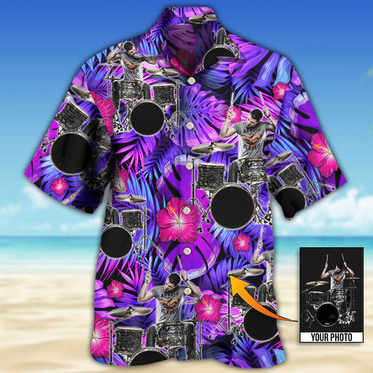 Drum Purple Tropical Style Custom Photo - Hawaiian Shirt