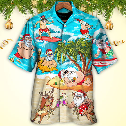 Christmas Santa Claus Chilling On The Beach Mele Kalikimaka Funny - Hawaiian Shirt