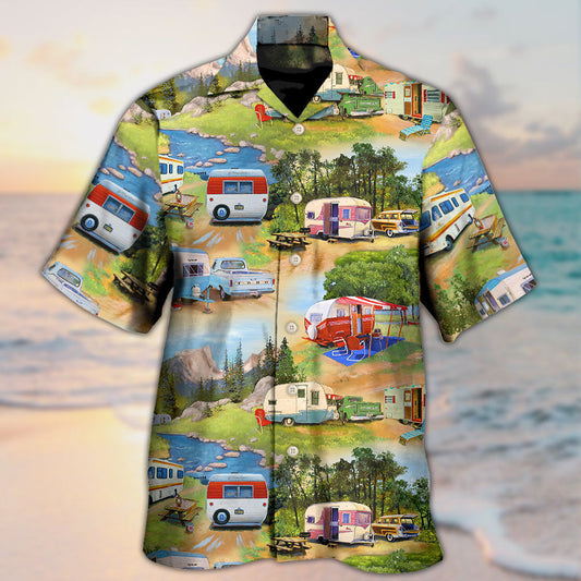 Camping Vintage Caravans Happy Life - Hawaiian Shirt