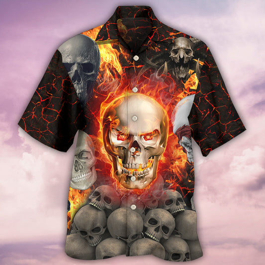 Skull Lava On Fire - Hawaiian Shirt